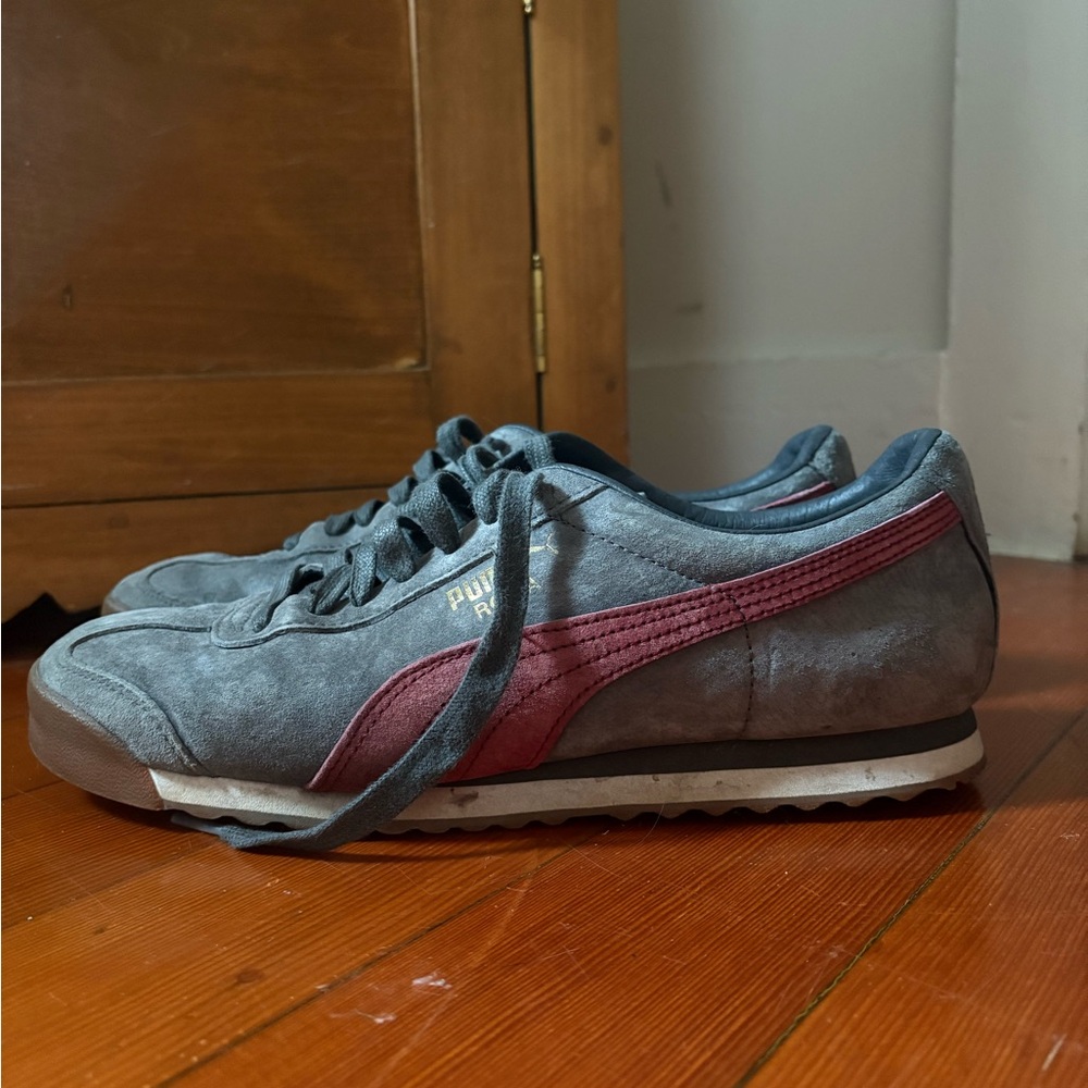 Puma Roma Suede Gray and Red Classic Sneakers